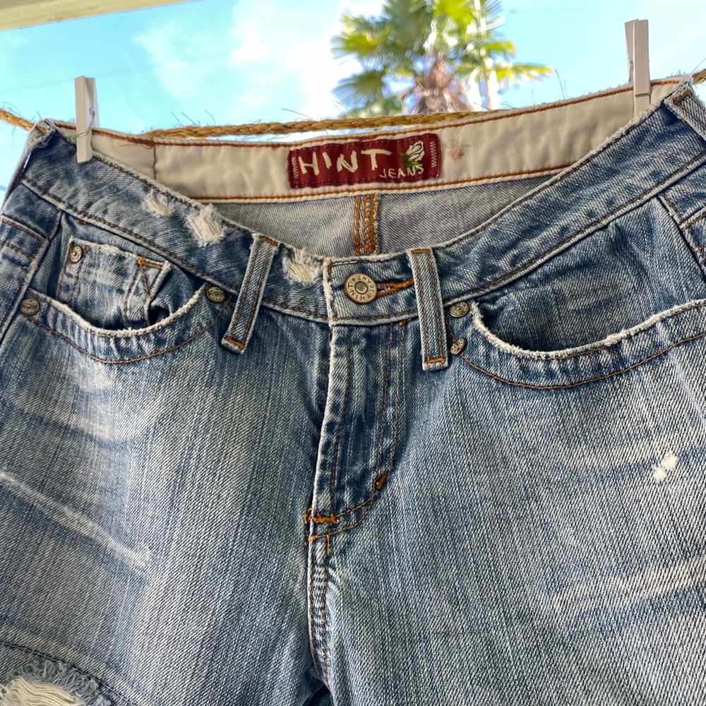 Size 5 HINT JEANS distressed (new life redesign = smiley face vinyl)